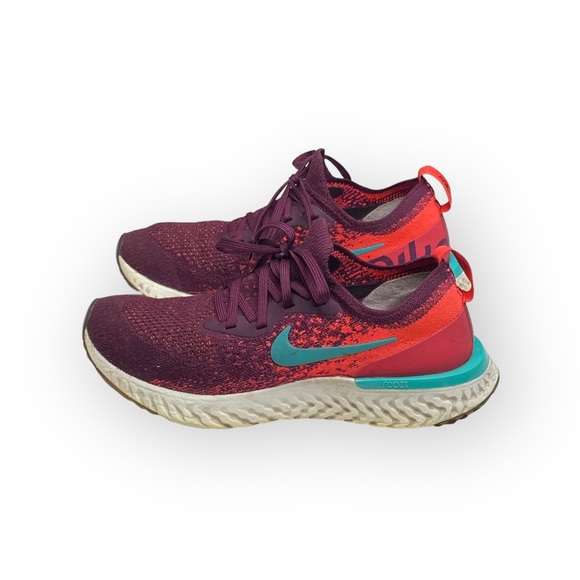Nike ✔︎ Epic React Flyknit Running Shoes Sneakers ✔︎ Bordeaux Hyper Jade ✔︎ 7.5M - Picture 6 of 16